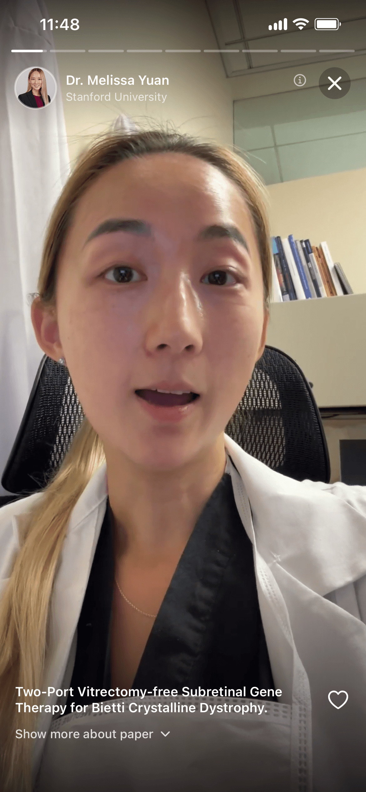 Cited app showing a Story-style research video